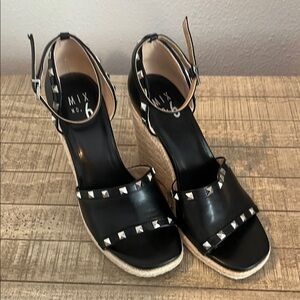 Mix No. 6 Black Wedge Sandals with Studded Detail